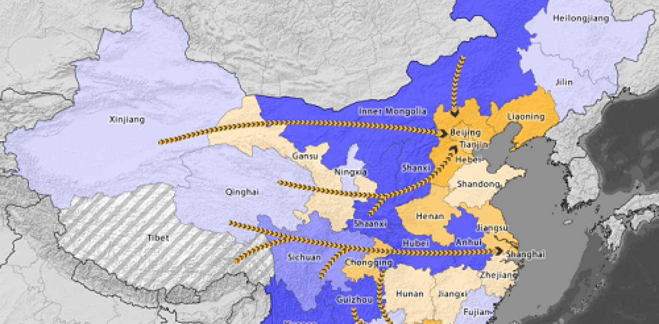 China map west east electricity transfer project