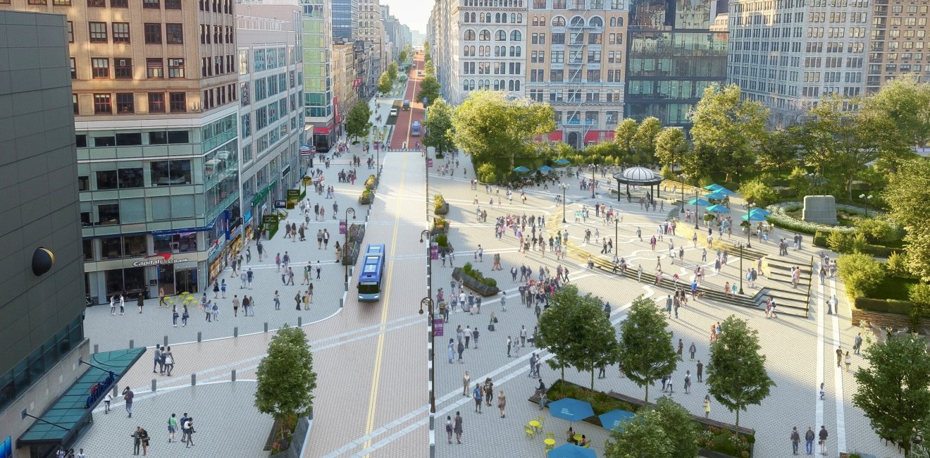 14th Street Looking West: Rendering for the Union Square Vision Plan.  Marvel, courtesy of Union Square Partnership. 2021.