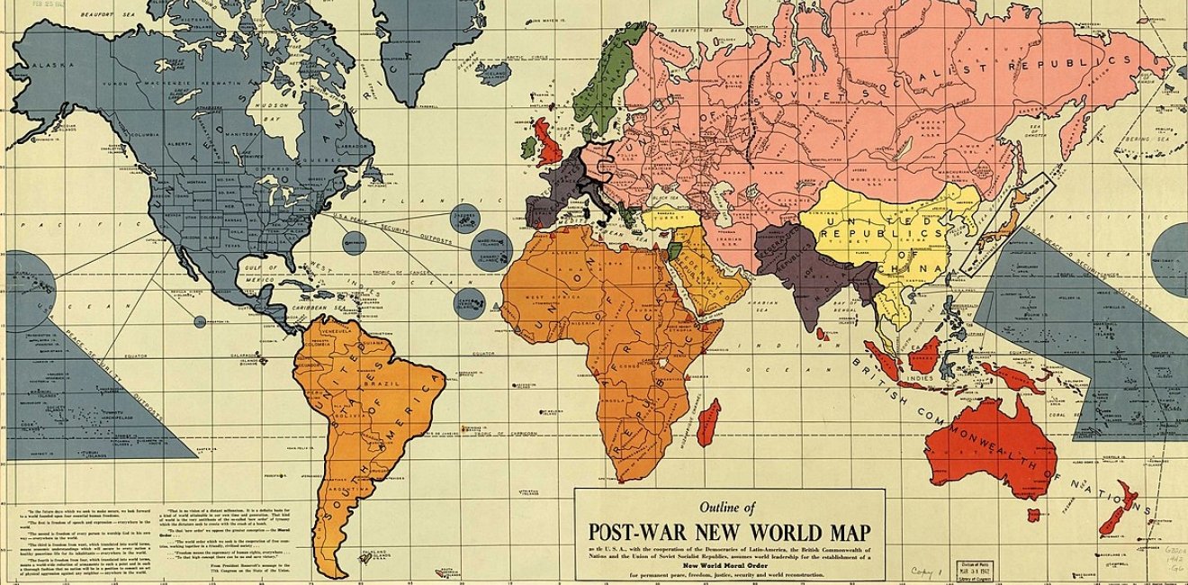 Map with inscription "Post-War New World Map"