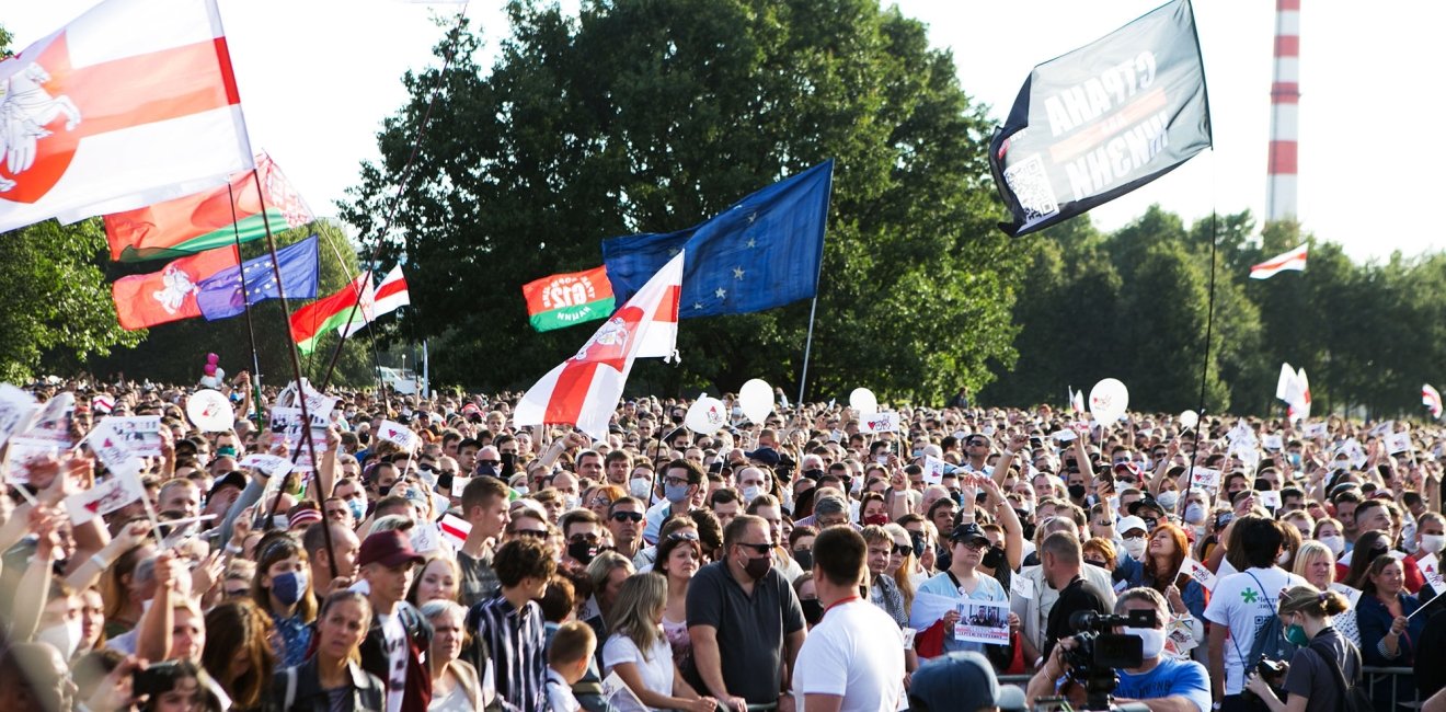 July 2020- Crowd of people in the park during the presidential election campaign 2020 in Belarus.