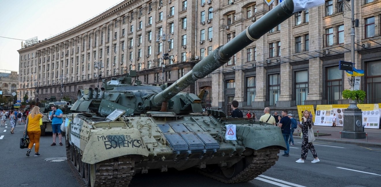 Tank on city street