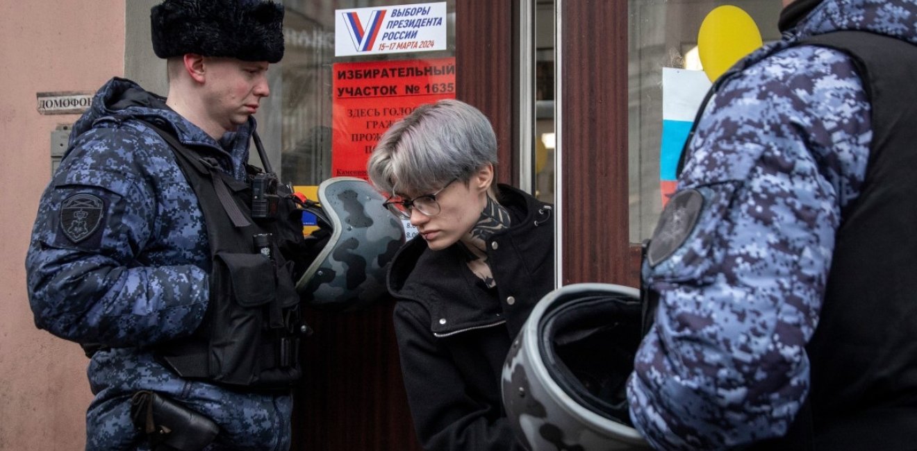 voter exits a presidential election polling station