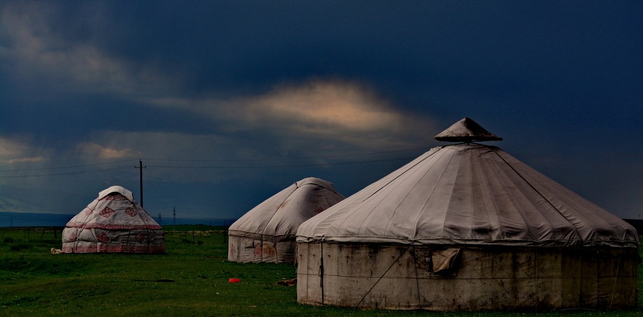 A Kazakh yurt of nomad family at grassland in Xinjiang, China.