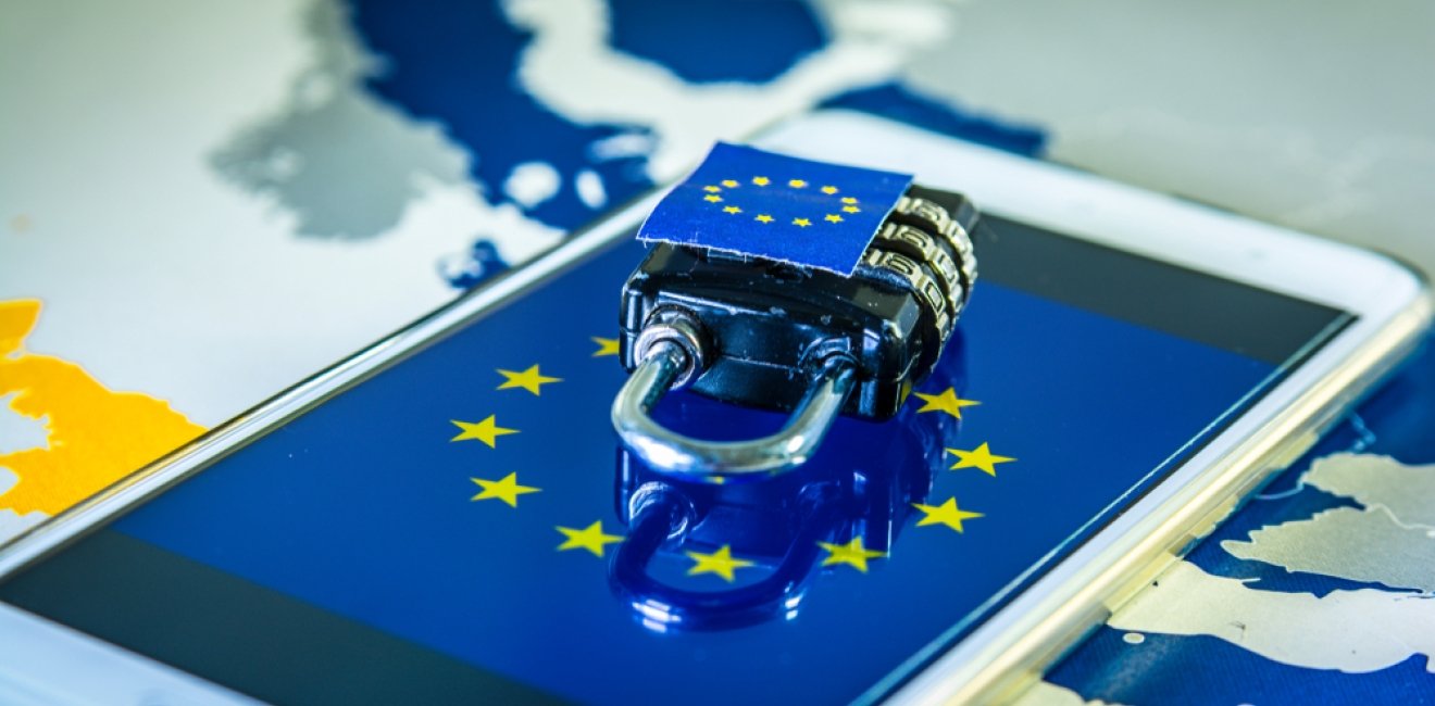 A Picture of a Phone Displaying the EU Flag, with a Lock on It