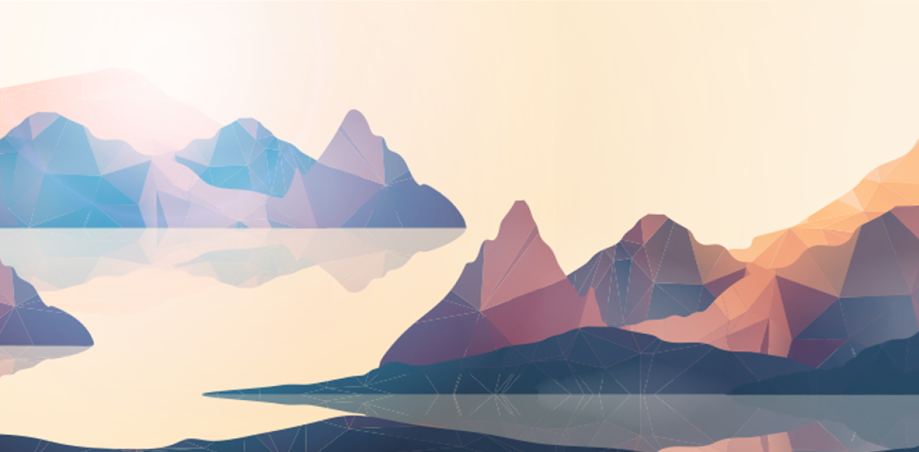 Geometric Coast Mountains and Sunset Background Panorama 