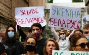 Political activists in Kyiv protesting against the dictatorship of president Lukashenko in Belarus.