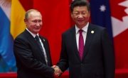 HANGZHOU, CHINA - SEPT. 4. 2016 - Chinese president Xi Jinping (R) welcomes Russian President Vladimir Putin (L) in G20 summit in Hangzhou.