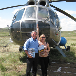 Tom Blanton and Svetlana Savranskaya at the former Soviet nuclear test site near Semipalatinsk, Kazakhstan, in 2015.