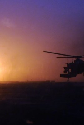 A helicopter takes off in Afghanistan.