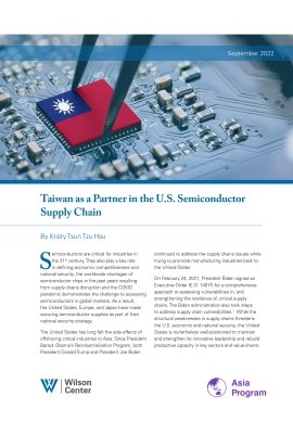 An image of the cover of the report with a photo of a circuit board, tweezers are placing a component that is painted with the flag of Taiwan.