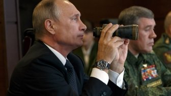 Russian President Vladimir Putin observing the Zapad-2017 military exercises.