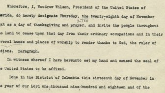 President Woodrow Wilson Issues Thanksgiving Proclamation