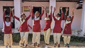 Rina, Manita, Pratima, Sabita, Sunita, and Poonam at their school in Angara, Ranchi in the Indian state of Jharkhand. Through the Ayushman Bharat School Health and Wellness Programme, girls are learning skills ranging from emotional well-being to mental health and maintaining a healthy lifestyle. 