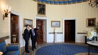 Donald Trump and Justin Trudeau in the Oval Office