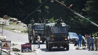 An Indian Army convoy at the Sringar-Ladakh highway, June 2020.