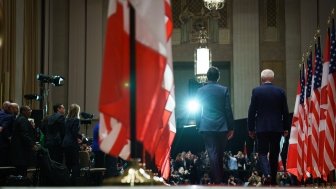 Biden Trudeau Walking Away Ottawa Visit