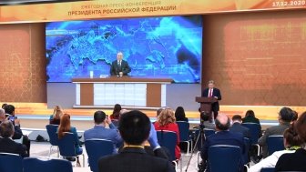 Vladimir Putin speaks at an annual press conference in Moscow, December 2020