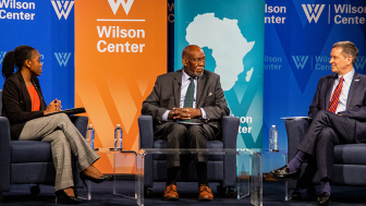 Oge Onubogu sits with Ambassador Johnnie Carson and Ambassador Mark Green