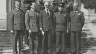 Photograph of North Koreans and Polish officers at Panmunjom