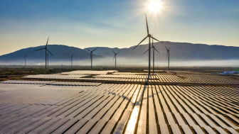 Aerial view of windmill and Solar panel