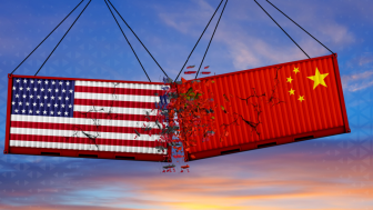 American and Chinese shipping containers colliding