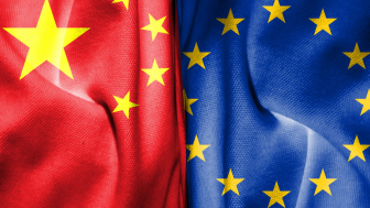 Chinese and EU flags