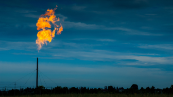 Flames erupt from a gas pipe