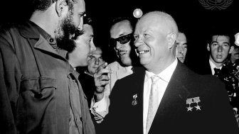 Khrushchev and Fidel Castro greet each other at the UNGA in 1960.