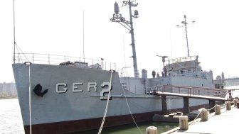 The USS Pueblo docked on the Taedong River in Pyongyang.