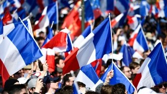 Crowd and Supporters with French Flags