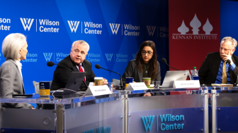 Event panelists from left to right: Jill Dougherty, Amb. John Sullivan, Olena Lennon, and William Pomeranz