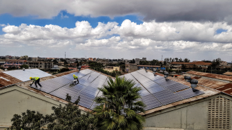 roof mounted solar power plant on a factory roof in Kenya in Africa