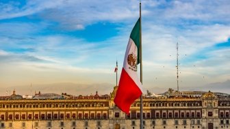 Mexican Flag Presidential National Palace Balcony Monument Zocalo Mexico City Mexico