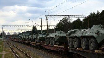 Russian tanks being shipped via cargo rail