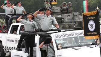 Elements of the National Guard of Mexico rehearse for the parade commemorating the day of the independence of Mexico.