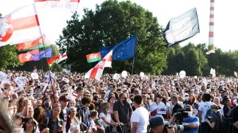 July 2020- Crowd of people in the park during the presidential election campaign 2020 in Belarus.