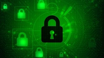 Padlock on a green digital background