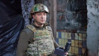 President of Ukraine Volodymyr Zelensky visited the front positions of the army in the Donetsk region. Ukraine, Donetsk. 17.02.2022