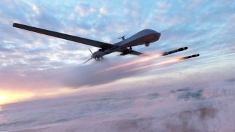 Military combat drone UAV launching missiles