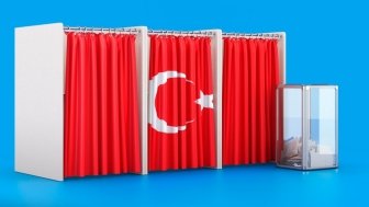 Voting booths with the Turkish flag