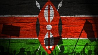 Kenyan Flag with Protestor Silhouettes 