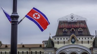 North Korean Flag in Vladivostok