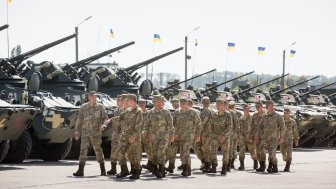 KHARKIV REG., UKRAINE - Aug 23, 2015: Weaponry and military equipment of the armed forces of Ukraine before being sent to the war zone in eastern Ukraine