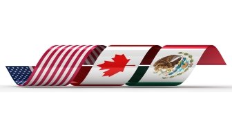 Curved Ribbon of US, Canada, and Mexico Flags