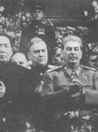 Mao at Stalin's side on a ceremony arranged for Stalin's 71th birthday in Moscow in December 1949