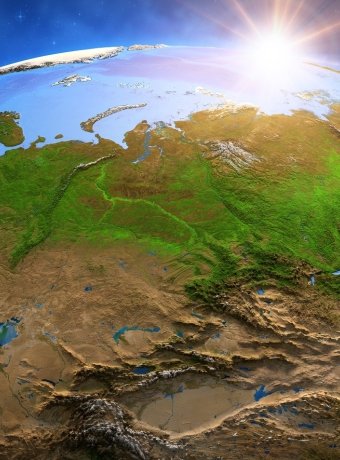 View of Earth from space where Russia is centered