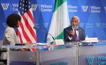 H.E. Amb. Y.M. Tuggar Addresses a Crowd at the Wilson Center