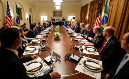 The President of Brazil, Jair Bolsonaro, during an extended meeting with the President of the USA, Donald Trump, at the White House, in Washington (USA).