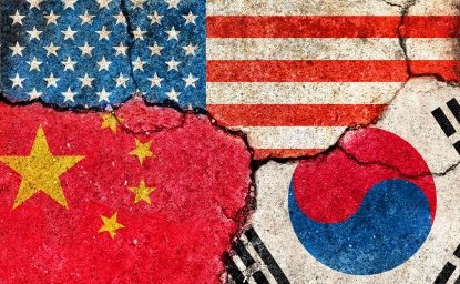 Image of USA, China, and South Korean flags