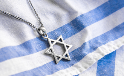 Star of David on a blue and white background